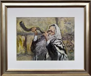 Martha Moore "El Shofar" NUEVO ARTE ENMARCADO Religioso Judío Año Nuevo Jerusalén NUEVO - Imagen 1 de 3
