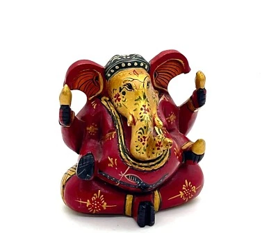 Exótica India Lord Ganesha Estatua Artesanal Madera Pintada India 3" Foto 1 de 4