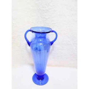 Hand blown double handle colbert blue vase - Picture 1 of 5