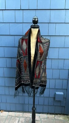 Bufanda de Seda Hecha en Italia Negro Terciopelo Cuentas Sexy Mantón Cortina  Foto 1 de 4