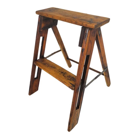 Vintage Step Stool Ladder Plant Stand Folding Handmade Rustic Primitive Cover