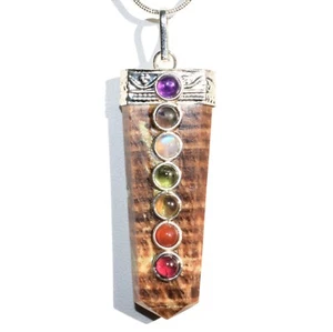 CHARGED 7 Chakra Aragonite Crystal Pendant + 20" Stainless Steel Chain + Charger - Picture 1 of 12