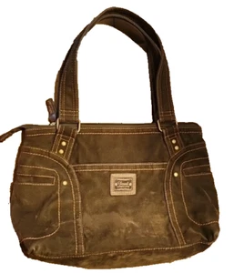 Fossil 1954 Authentic Style Brushed Denim Type Fabric Dark Brown Hand Bag Sachel - Picture 1 of 14