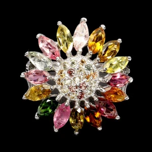 925 Sterling Silver Ring Marquise Tourmaline Sapphire Gemstone Jewelry Size 8.5 - Picture 1 of 13