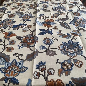 Vtg Heavy Linen & Cotton Tan Jacobean Floral Fabric 5th Avenue Designs 95x54W - Picture 1 of 10