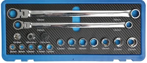 14&19 mm Flex-Head Ratcheting Wrench Set Double Box End 8-22 mm Replacement Head - Picture 1 of 7