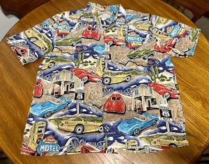 Vintage 1980’s Men’s L Paradise Found Scenic Route 66 Hawaiian Button Down Shirt - Picture 1 of 17