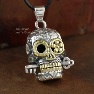 Colgante gótico Robbit calavera de azúcar esqueleto plata esterlina 925 y latón para hombre A2670 - Imagen 1 de 9