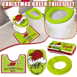 Toilettenbezug Grinch WC Toiletten Matte Set Badezimmer Weihnachts Deko 4-teilig - Bild 1 von 18