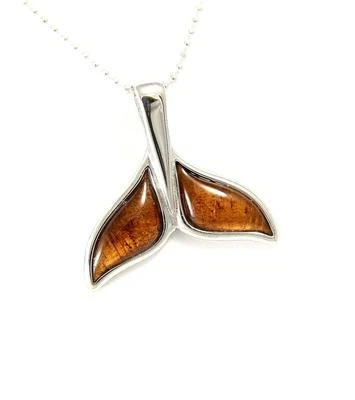 COLGANTE DESLIZANTE COLA DE BALLENA MADERA KOA HAWAIANO INCRUSTACIÓN GENUINA PLATA 925 22 MM Foto 1 de 3