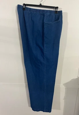 WOMAN WITHIN SIZE 36W/TALL MED. WASH BLUE ELASTIC WAIST PULL-ON WIDE LEG JEANS - Image 1 of 4