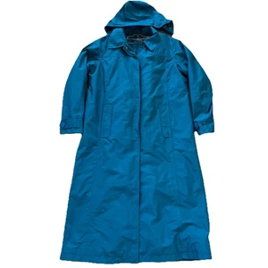 LL Bean Trench Coat Women’s Small Petite Teal Rain Jacket WOOL LINER Excellent - Picture 1 of 8