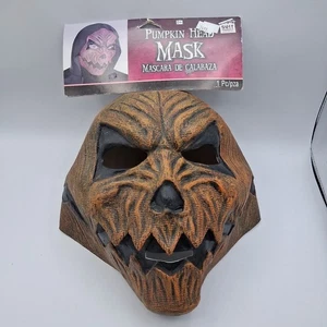 Pumpkin Head Halloween Mask Scary Jack-O-Lantern Latex Adult Costume Accessory - Picture 1 of 24