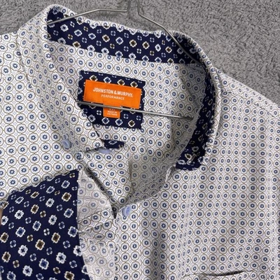 Johnston & Murphy Performance Shirt 2XL Geometric Flip Cuff Preppy All Over XC4 - Image 1 of 4