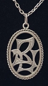 Vintage Stempelglanz Initialen Sterlingsilber Anhänger Halskette 1" oval ausgeschnitten geätzt 20" Kette - Bild 1 von 21