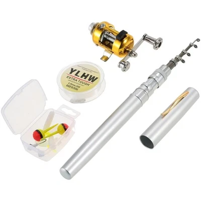 Angelgerät Set 25m Mini Angelrute Rolle Schnur Köder Haken Zubehör - Bild 1 von 4