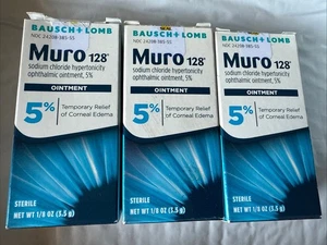 Lotto di 3 unguenti Bausch + Lomb Muro 128 5% - peso netto 1/8 oz (3,5 g) - scadenza 2/2026 - Foto 1 di 2