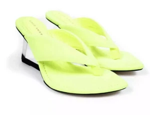 Sandalo donna Good American Designer giallo fluo trasparente zeppa tacco slip on taglia 9 - Foto 1 di 9