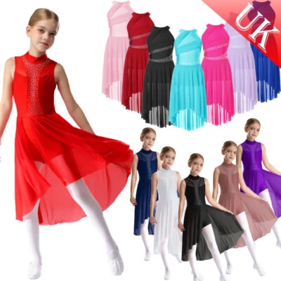 UK Girls' Lyrical Dance Dresses Gymnastics Skirted Leotard Ballet Dance Costume - Image 1 of 4