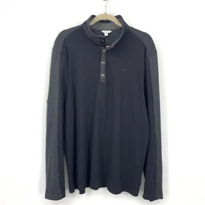 Calvin Klein Men XL Shirt Long Sleeve Top Black Gray 1/4 Snap Pullover Cotton - Picture 1 of 10