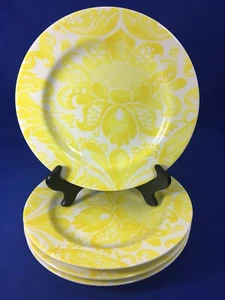 Anthropologie YELLOW FLORAL DESIGN Salad Dessert Plates SET OF 4  - Picture 1 of 12
