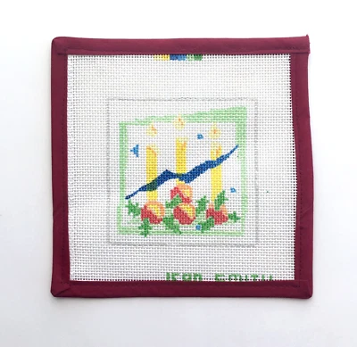 JEAN SMITH Handpainted Needlepoint Canvas Christmas Holiday Candles 13 Mesh - Image 1 of 3