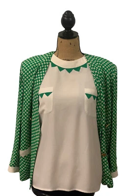 De Colección Adolfo At Saks 5th Avenue Conjunto de 2 Piezas Chaqueta Blusa Logo Botones Dorados Retro Foto 1 de 4