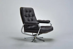 1970s, Danish swivel chair, original good condition, leather. - Picture 1 of 20