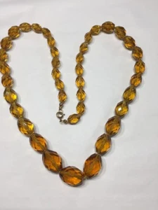 Vtg 60s Amber Cut Crystal Facet Bead Necklace 7/8”-3/8” 14ktGF Clasp 24” - Picture 1 of 9
