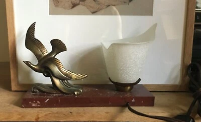 Lampe de table/ Socle marbre/ Oiseau en  métal/ H 16 cm L 25cm largeur 8cm - Photo 1/4
