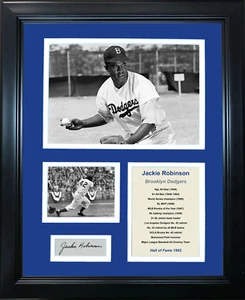 Framed Jackie Robinson Hall of Fame Facsimile Laser Engraved Auto 12"x15" Photo - Picture 1 of 1