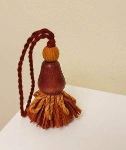 2 SELTENE EXQUISITE SÜDAFRIKANISCHE 3,5" HOLZPERLEN SCHLÜSSELQUASTEN IN ROTEM ZIEGEL UND GOLD - Bild 1 von 8