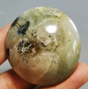 RARE NATURAL Green Moonstones QUARTZ CRYSTAL Sphere Palm HEALING - Picture 1 of 12