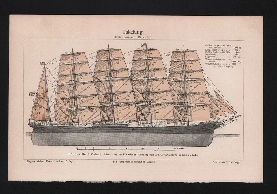 Licht-Druck 1910 Takelung. Segel-Boot Schiffe Sport Potosi Yawl Bark - Bild 1 von 1