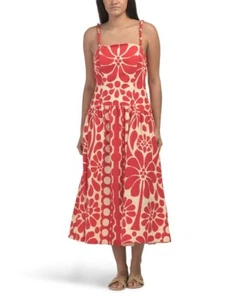 NWT CHRISTIAN LACROIX Linen Blend Midi Dress Beaded Shoulder Straps Sz 12 - Bild 1 von 2