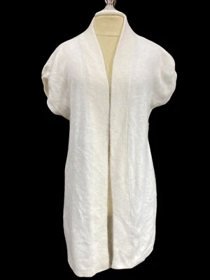 Ann Taylor-Cardigan Largo-Mujer-Talla L-Angora Bl-Beige-Manga Sh-Abierto Foto 1 de 4
