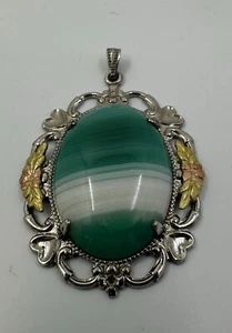 925 LSP Co. Black Hills Gold Green Agate Pendant - Picture 1 of 5