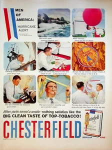 1958 Chesterfield Cigarettes Vintage 1950s Print Ad Hurricane Alert American Men - Picture 1 of 1