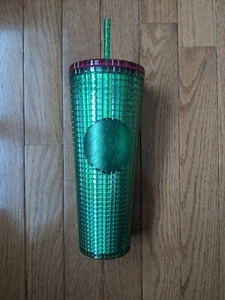 Neu Starbucks Iced Cup Watermelon Grid Grün Rosa Deckel 24oz Cold Tumbler - Bild 1 von 6