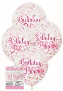 BIRTHDAY PRINCESS CLEAR BALLOONS 6PK PARTY CONFETTI DARK PINK LIGHT PINK & GOLD - Picture 1 of 3