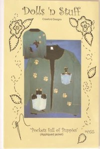 Bolsillos vintage de muñecas y cosas llenos de cachorros diseños de Crawford aplicados - Imagen 1 de 2