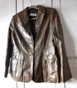 Vintage Valerie Stevens Damen Lederjacke Langarm Knopf Olivgrün M - Bild 1 von 7