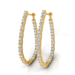 2.76 Ct Lab Grown CVD Diamond In and Out Large Hoop Earrings 18k Yellow Gold - Picture 1 of 6