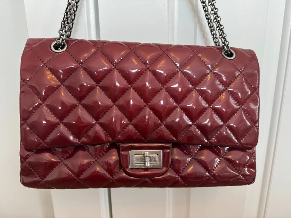 Authentic Chanel Reissue 2.55 227 Patent Dark Burgundy Bag - Image 1 of 4