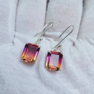 Ametrine Quartz Earrings, Ametrine Doublet Quartz Earrings, 925 Sterling Silver - Image 1 of 4