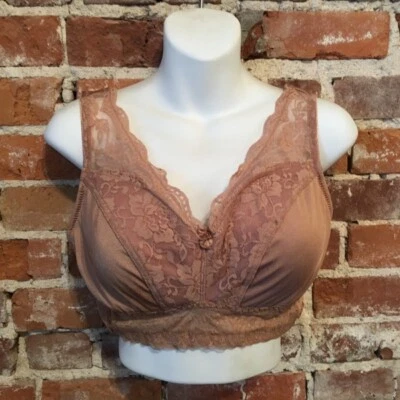 Rhonda Shear Dark Nude Lace Retro Bra New Removable Pads - Image 1 of 4