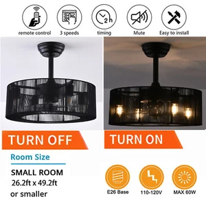 18'' Farmhouse Ceiling Fan with Light &Remote Rustic Metal Cage Chandelier Black - Picture 1 of 11