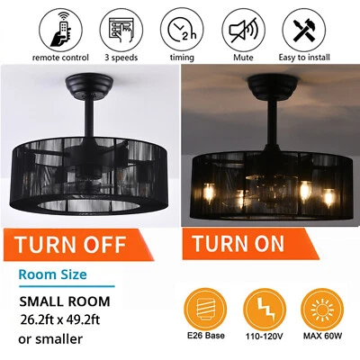 18'' Farmhouse Ceiling Fan with Light &Remote Rustic Metal Cage Chandelier Black - Image 1 of 4