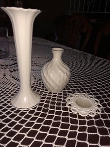 Lenox Ivory Porcelain Fluted Vase Gold Trim, candle holder, smaller vase - Picture 1 of 8