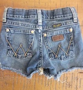 WRANGLER Retro cut-off jeans shorts 4 slim Leather patch - Picture 1 of 5